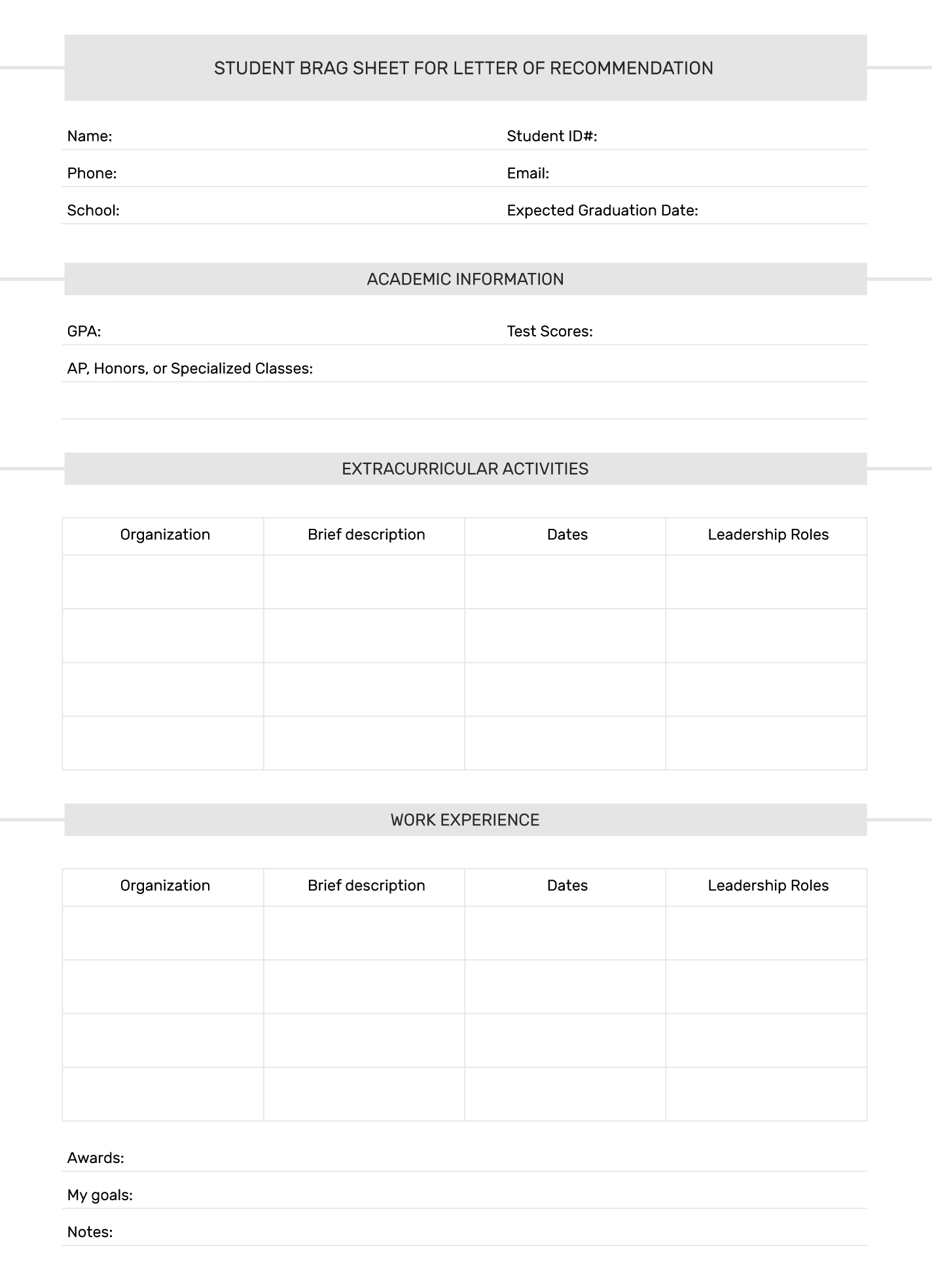 Brag Sheet For Letter Of Recommendation Free Google Docs Template Brag Sheet For Letter Of Recommendation Free Google Docs Template
