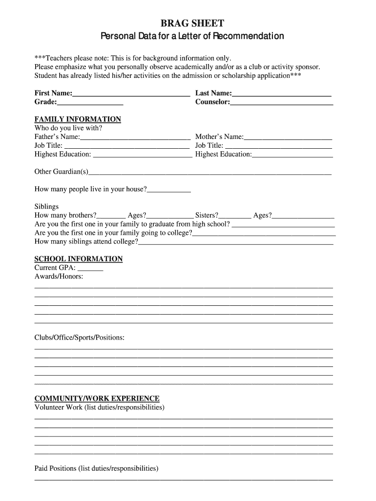 brag sheet template brag sheet template
