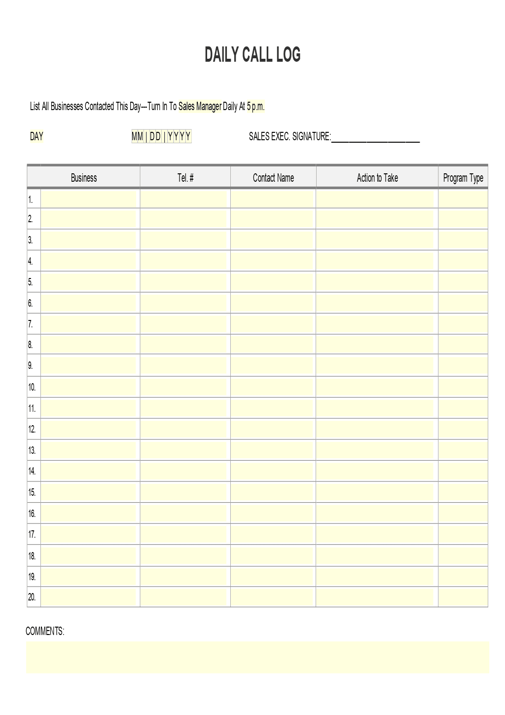 phone log template