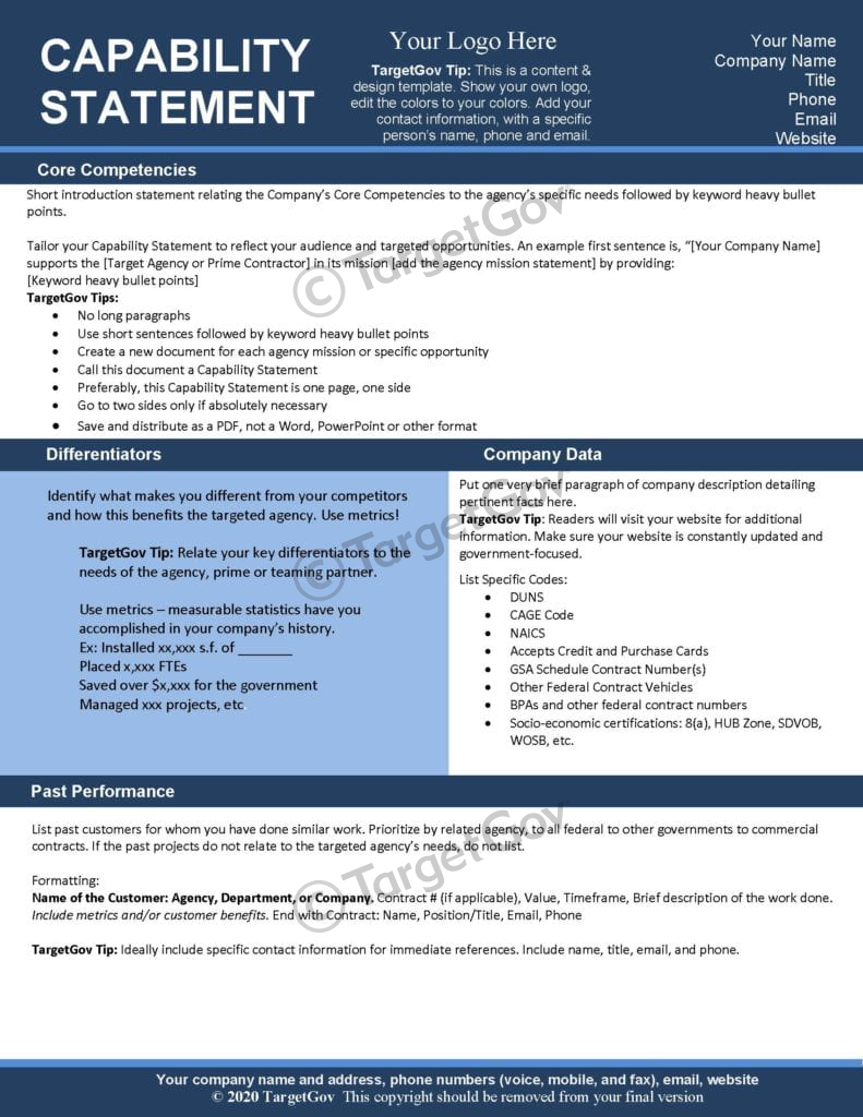 Capability Statement Editable Template Blue And Blue TargetGov TargetGov Capability Statement Editable Template Blue And Blue TargetGov TargetGov