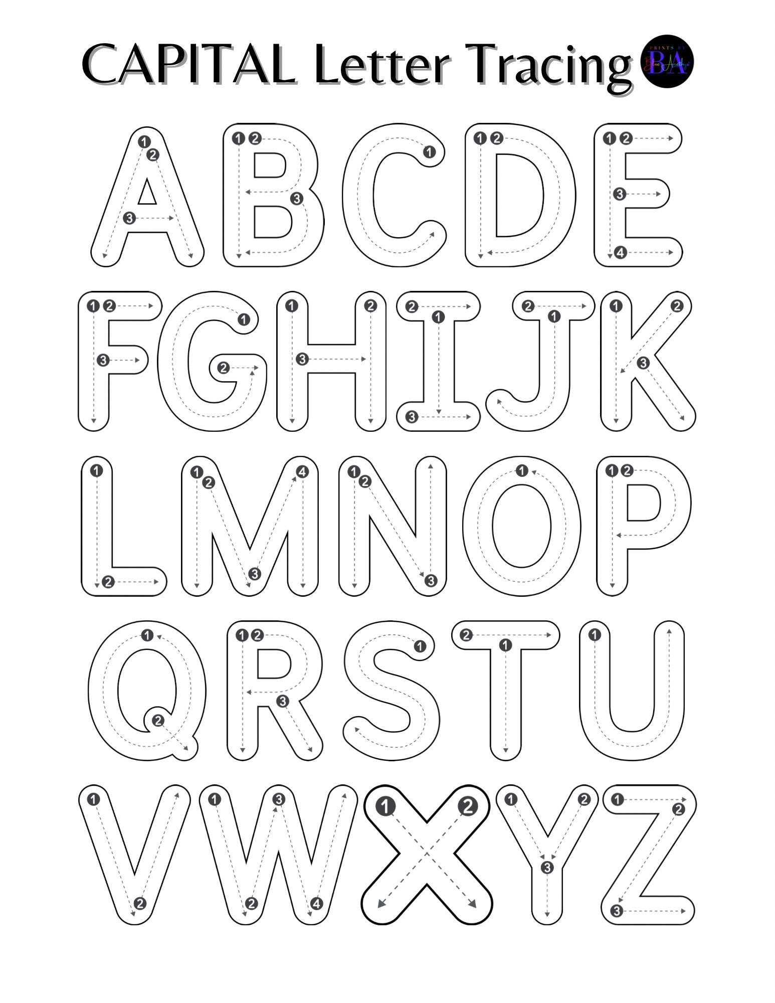 Capital Letter Tracing Etsy