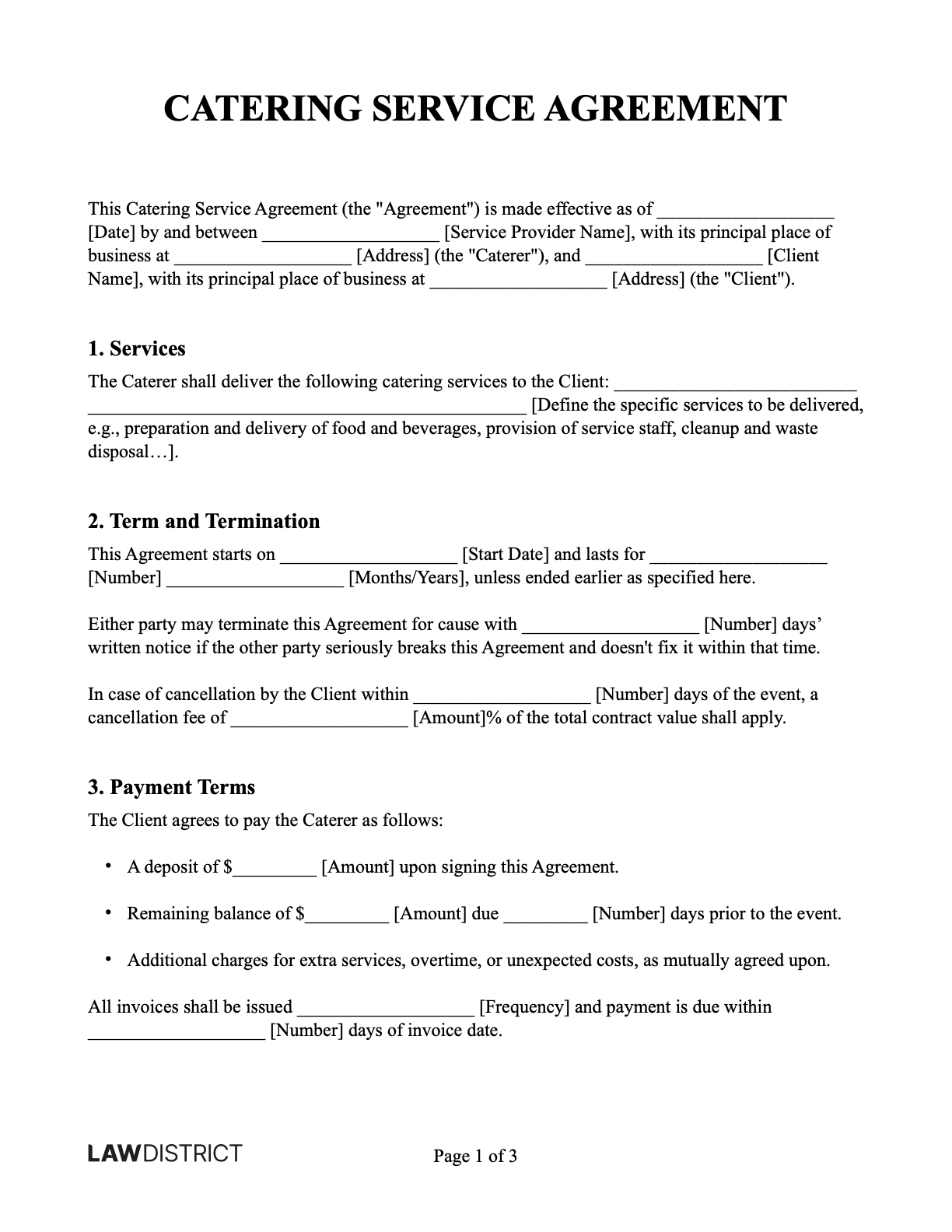 catering service contract template catering service contract template