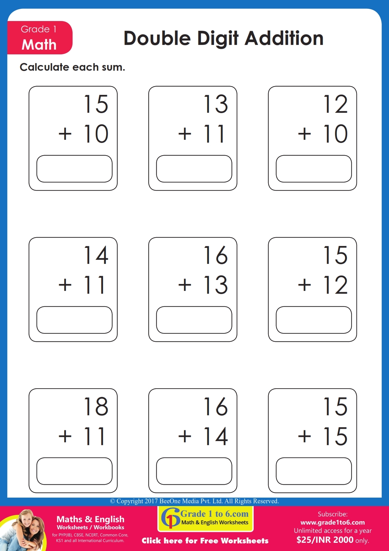 CBSE Class 1 Maths Worksheet Grade1to6