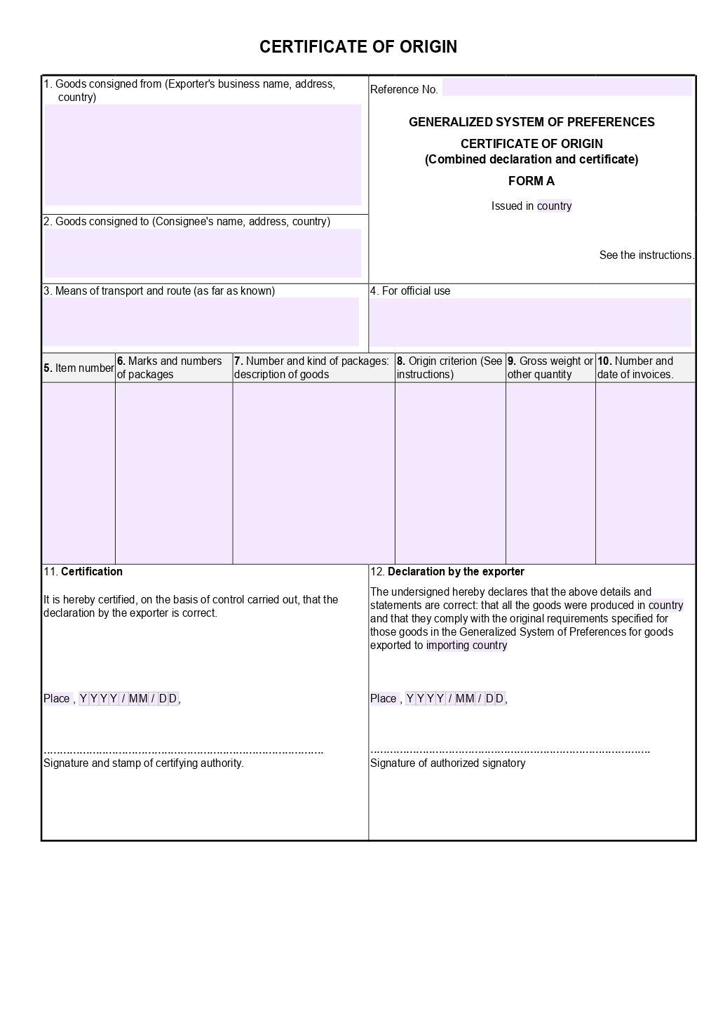 Certificate Of Origin Template ONLYOFFICE