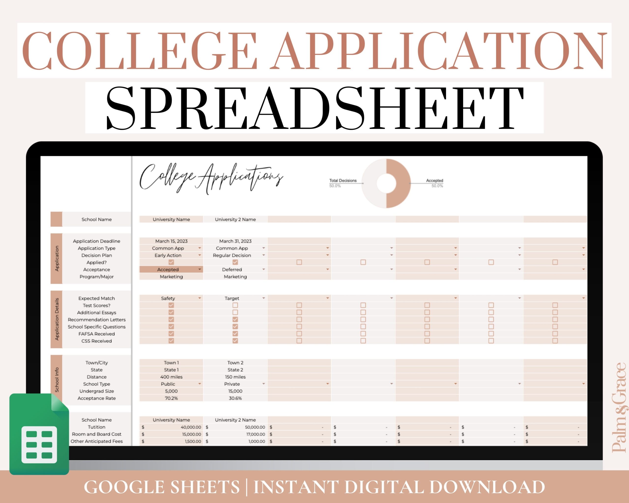College Application Tracker Spreadsheet Google Sheets College Application Planner College Planner Digital College Application Spreadsheet Etsy