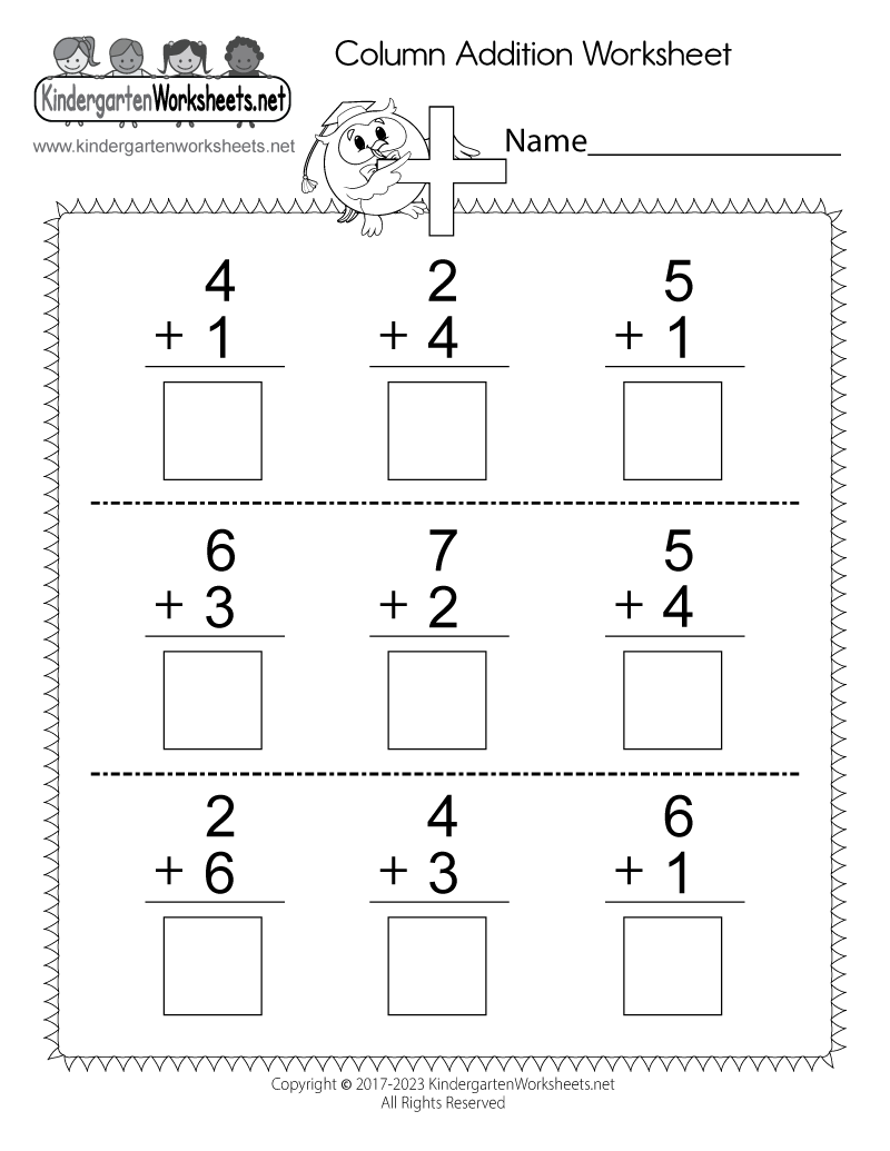addition worksheets for kindergarten