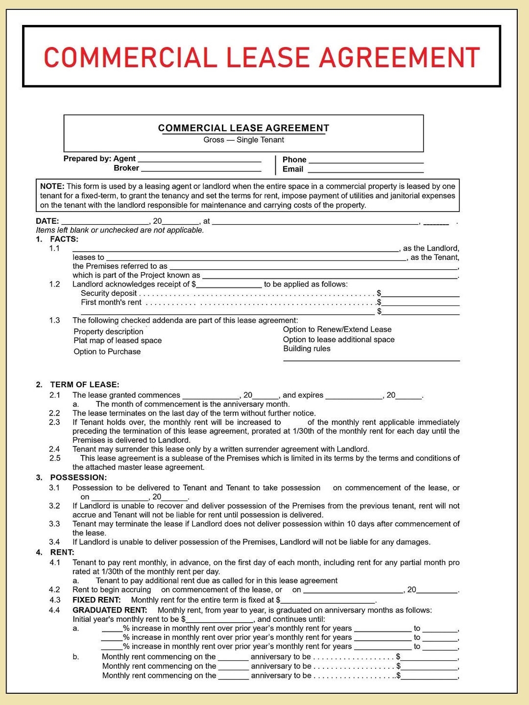 commercial property lease agreement template