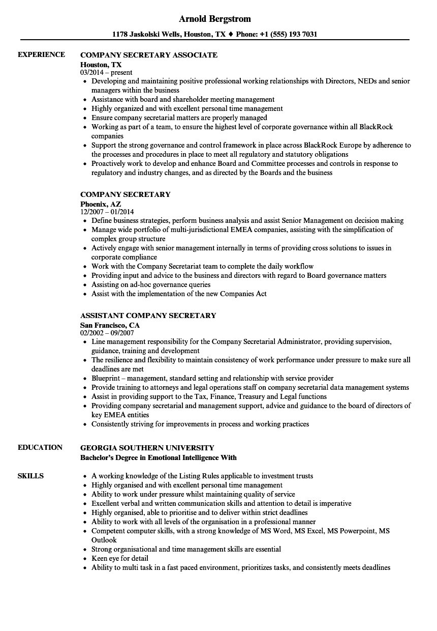 company secretary resume template