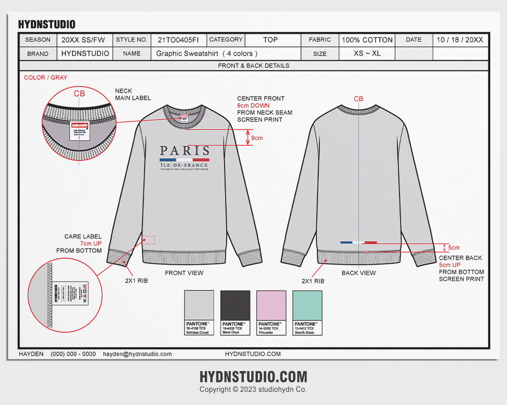 Complete Sweatshirt Reference Tech Pack Template Behance Complete Sweatshirt Reference Tech Pack Template Behance