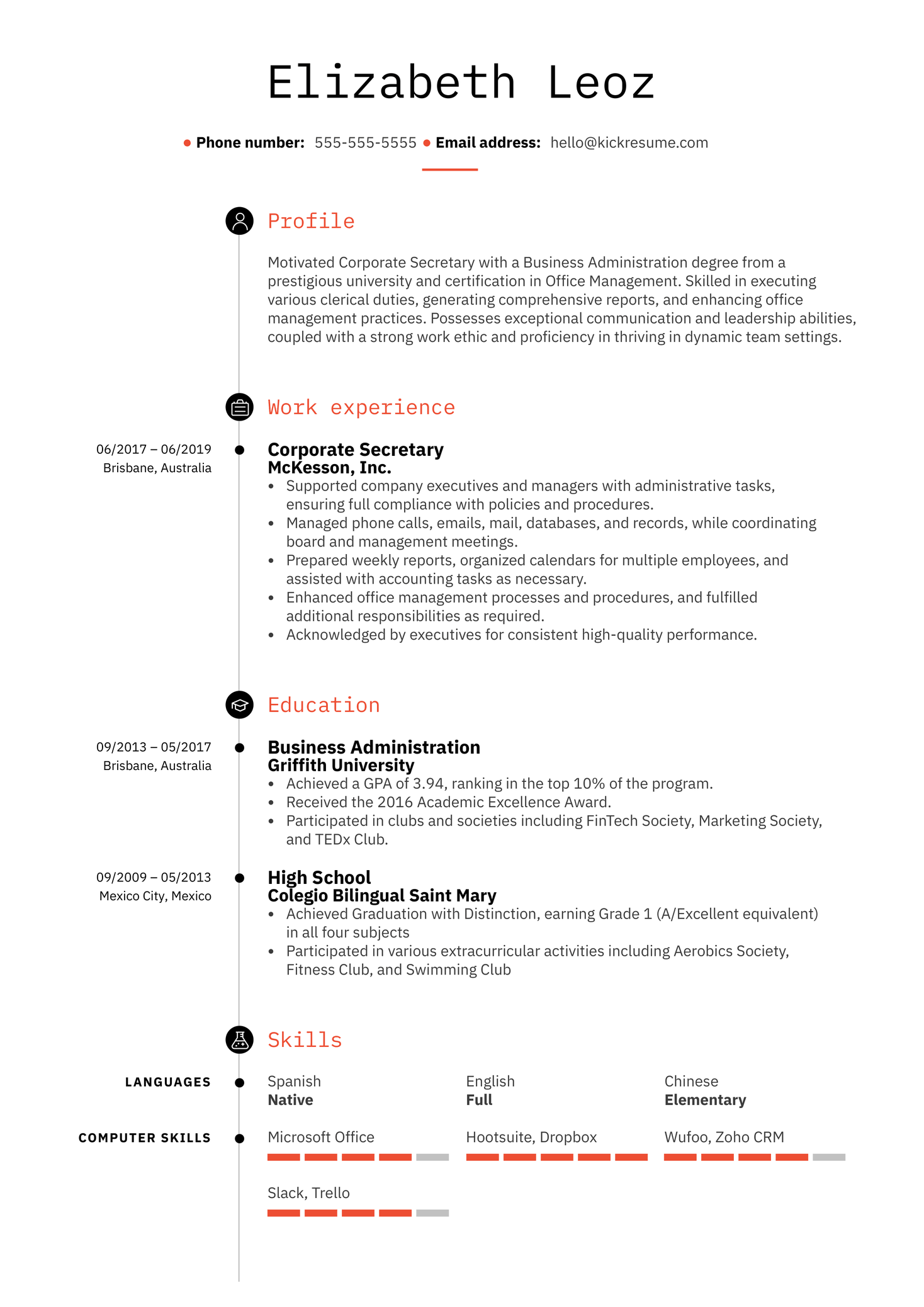 Corporate Secretary Resume Example Kickresume