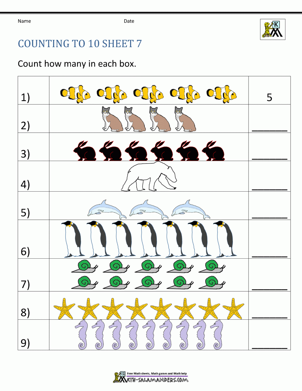 Counting To 10 Worksheets