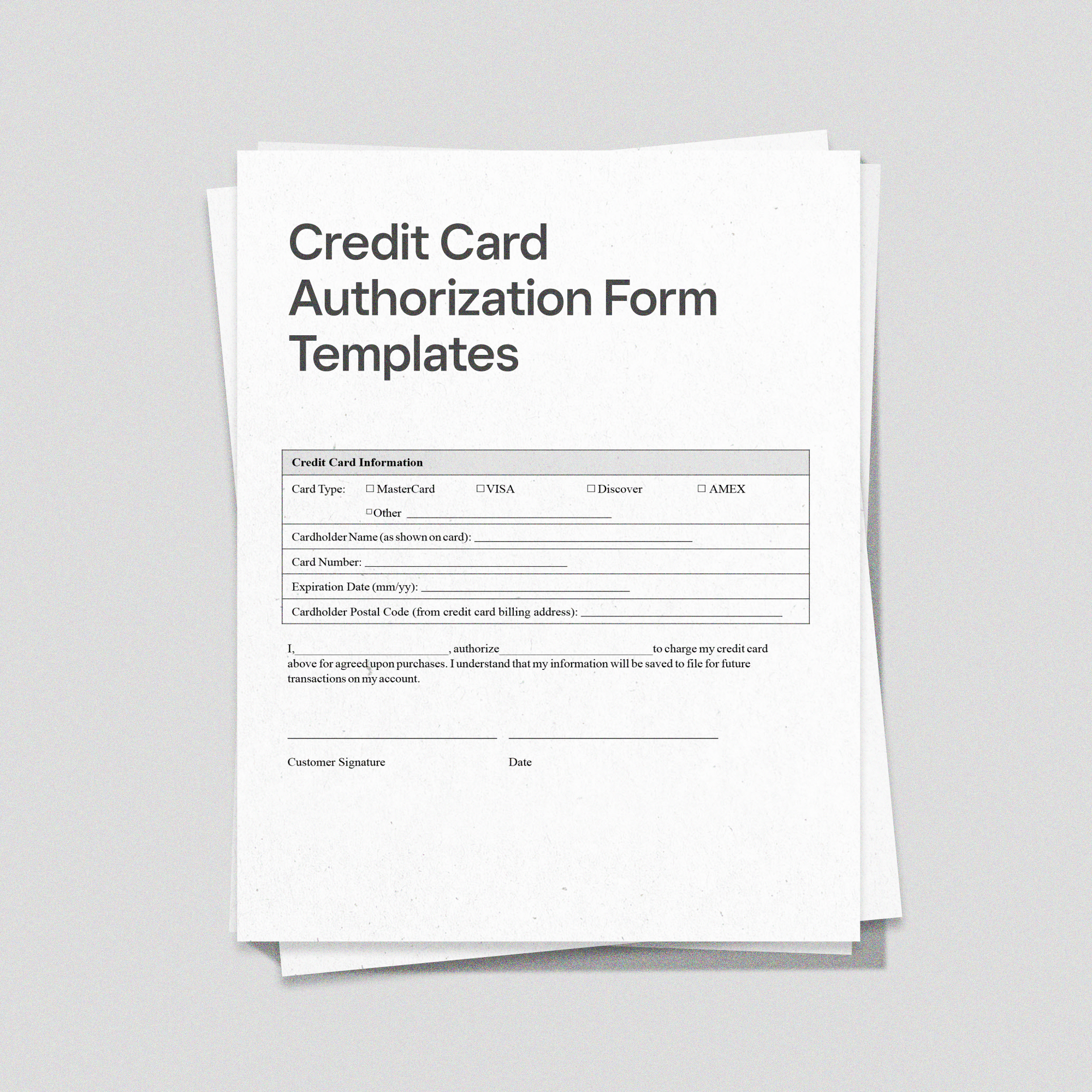 Credit Card Authorization Form Templates PDF Square