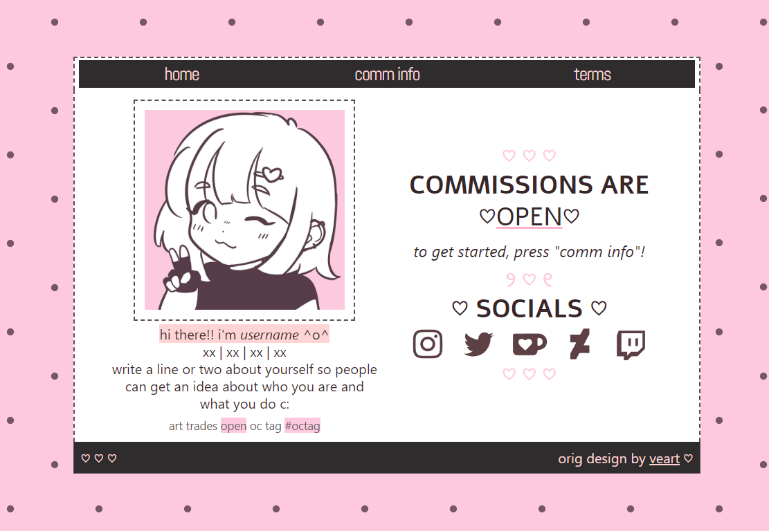 Cute Commissions Carrd Starter Free Template Veart s Ko fi Shop