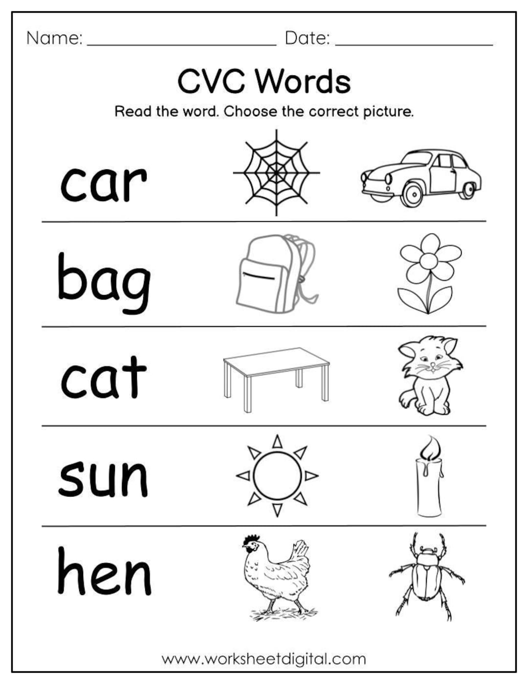 CVC Words Phonics Worksheets Kindergarten Read Choose digital Download Etsy CVC Words Phonics Worksheets Kindergarten Read Choose digital Download Etsy