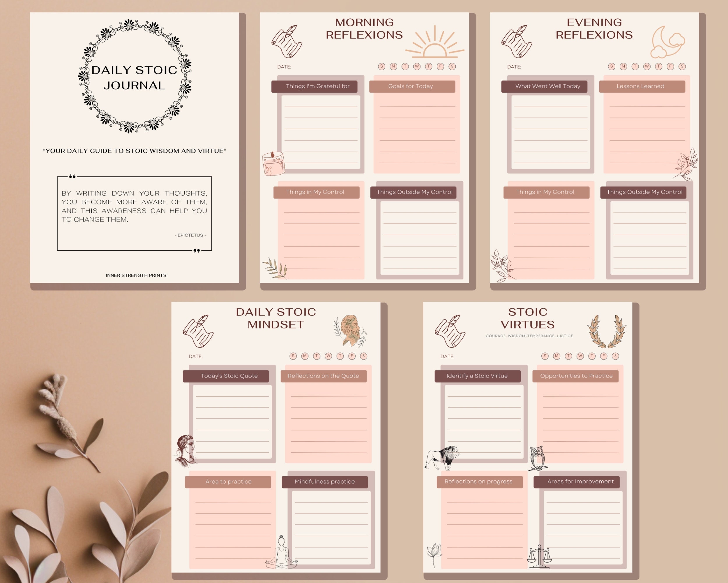 Daily Stoic Journal Self improvement Minimalistic Journal Meditation Template Meditation Sheet Stoic Gift Stoic Printables Stoic Planner Etsy