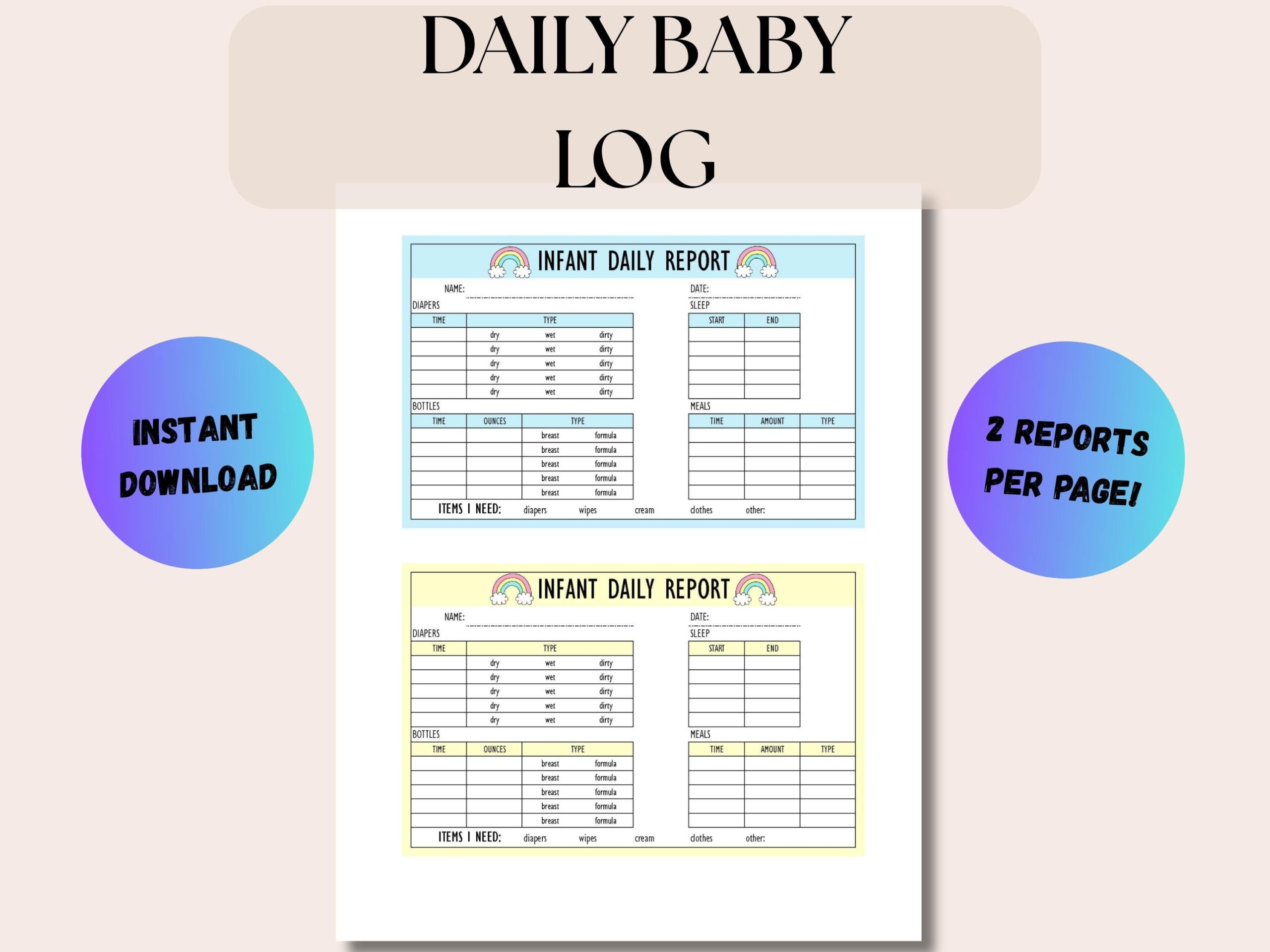 Daycare Paperwork Baby Daily Log Babysitter Report Childcare Log Daily Report Nanny Report Instant PDF Download Cute Rainbow Theme Etsy