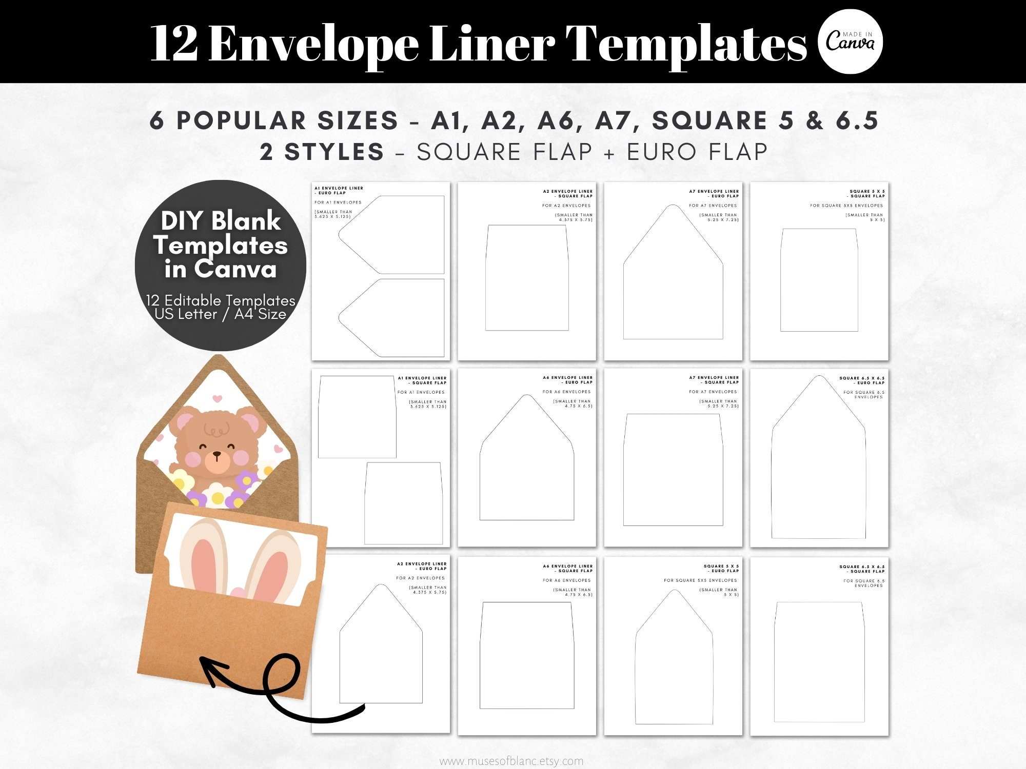 DIY Printable Envelope Liner Templates Editable Canva Templates Liner Envelope Templates Customised Envelope Liner Digital Download Etsy