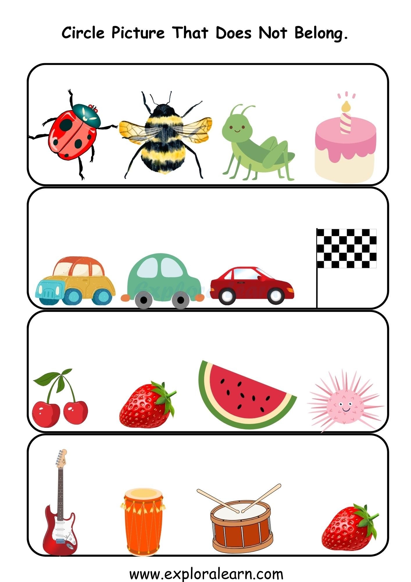 Does Not Belong Worksheets For Preschool And Kindergarten 2 To 6 Years Kids