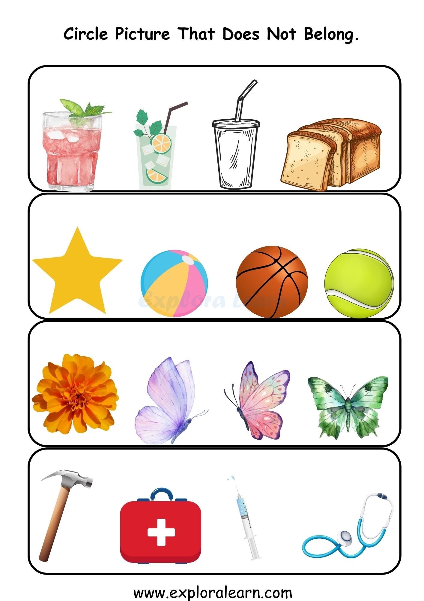 Does Not Belong Worksheets For Preschool And Kindergarten 2 To 6 Years Kids