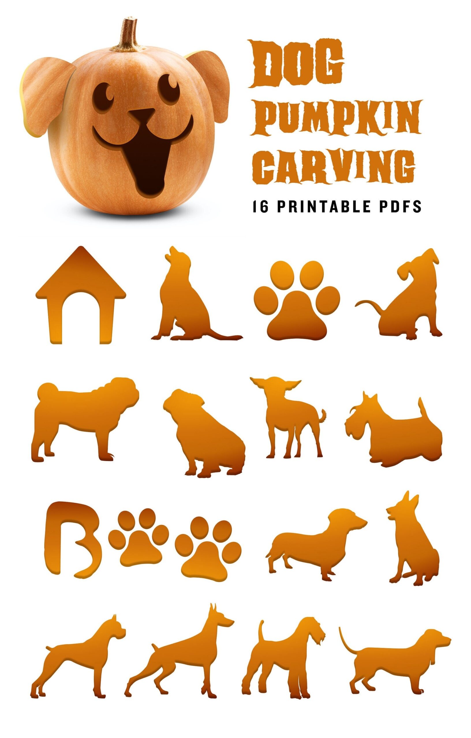 Dog Pumpkin Carving Stencil Pack Halloween Pumpkin Patterns With Doberman Pug Bulldog Dachshund Chihuahua German Shepherd Etsy Ireland