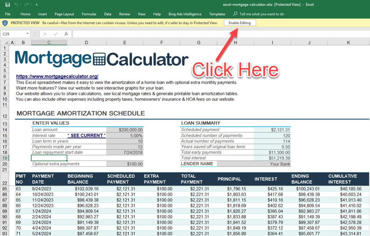 Download Microsoft Excel Mortgage Calculator Spreadsheet XLSX Excel Loan Amortization Schedule Template With Extra Payments
