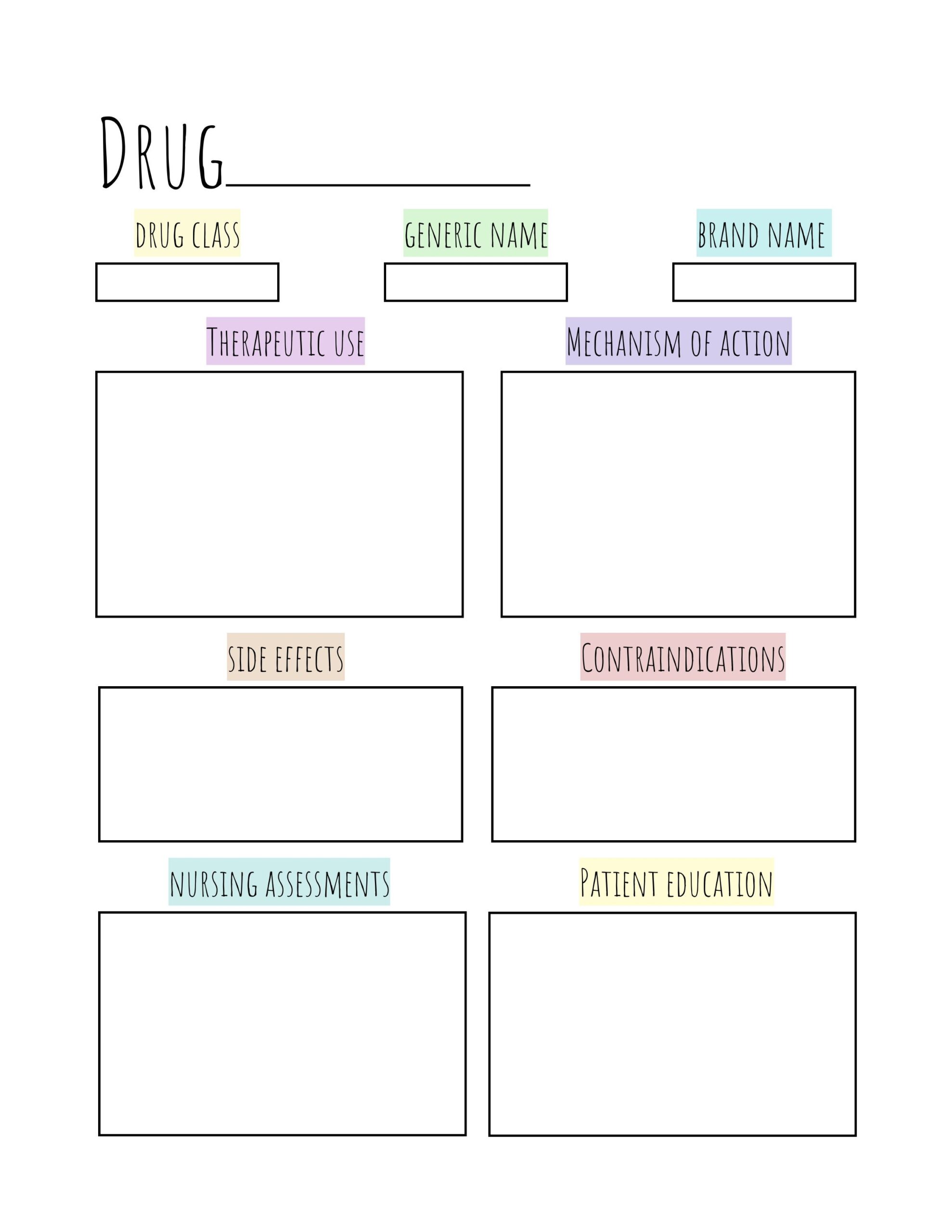 Drug Guide Nursing School Drug Template Drug Card Printable PDF Easy Guide Etsy