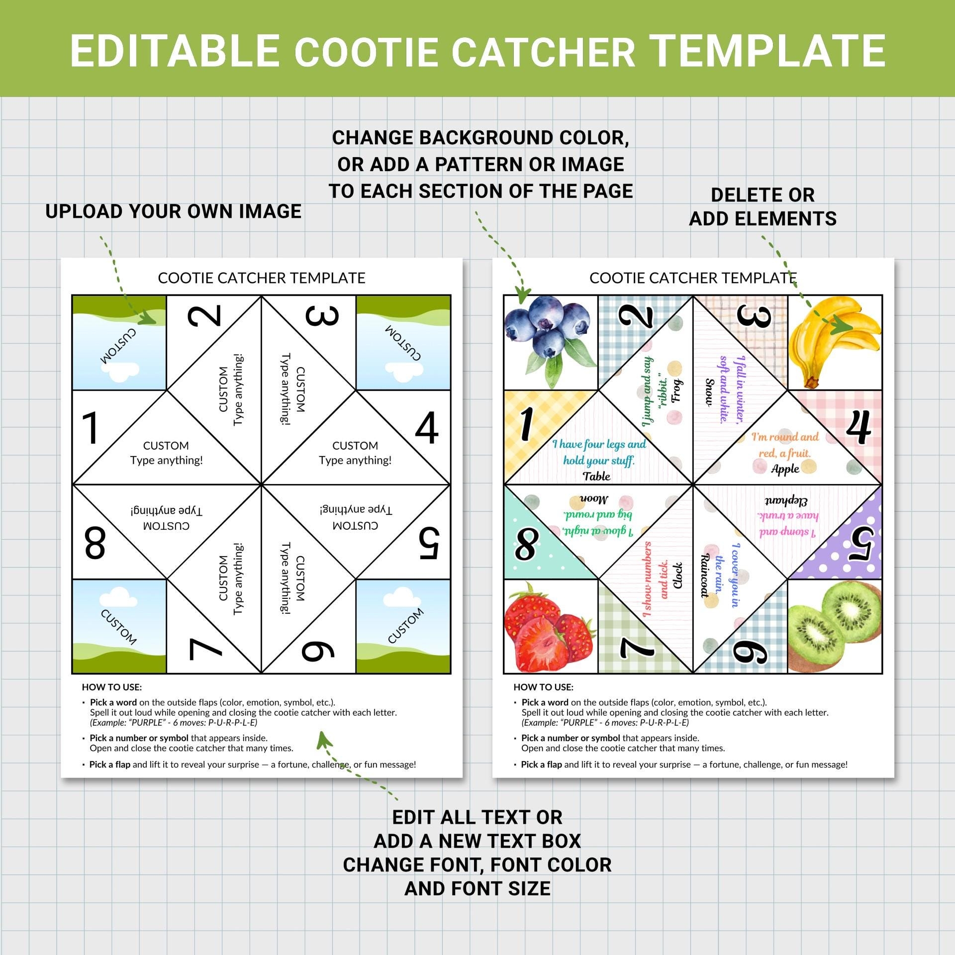 Editable Cootie Catcher Template DIY Fortune Teller Game printable Canva PDF Etsy Israel Editable Cootie Catcher Template DIY Fortune Teller Game printable Canva PDF Etsy Israel