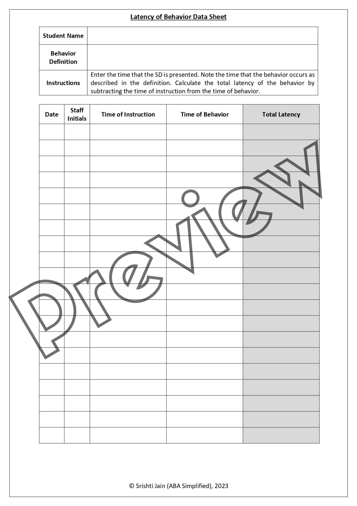 freuqnecy data sheet for teachers template