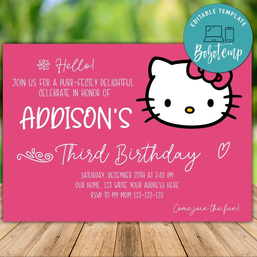 Editable Hello Kitty Birthday Invitation Instant Download Bobotemp Shop