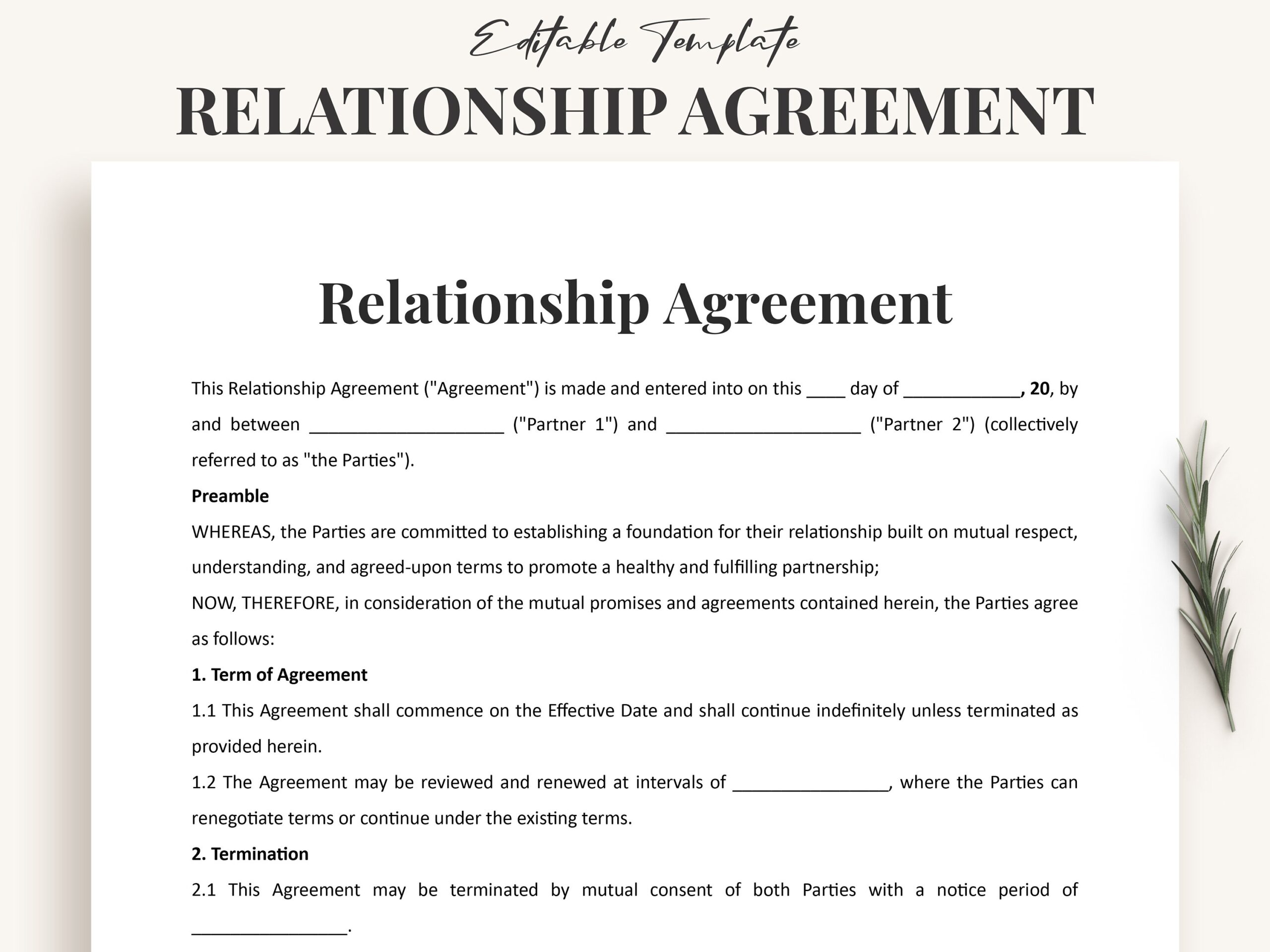 Editable Relationship Agreement Template Bundle Downloadable Word PDF Formats For Couples Customizable Communication And Planning Tool Etsy