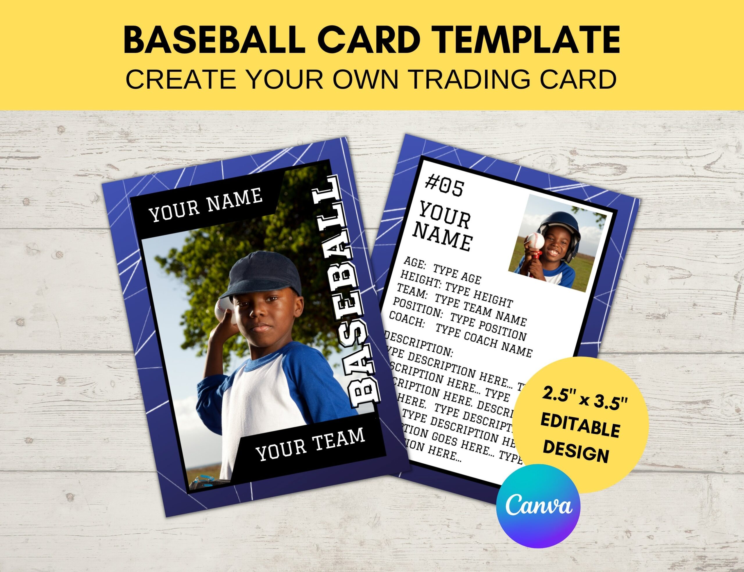 Editable Sports Card Template Custom Baseball Trading Card Printable Create Your Own Trading Card Editable Canva Digital Template B7 Etsy