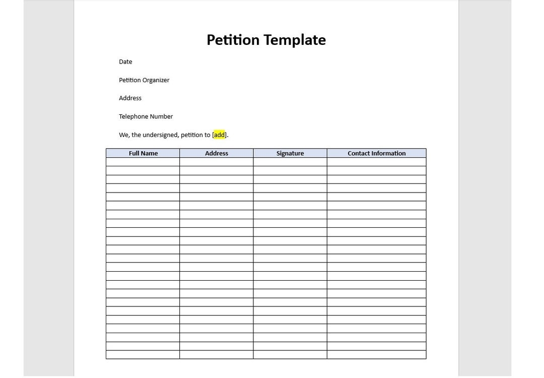 Editable Support Petition Support Petition Template Petition Template Word Template Editable Template Word Format Etsy