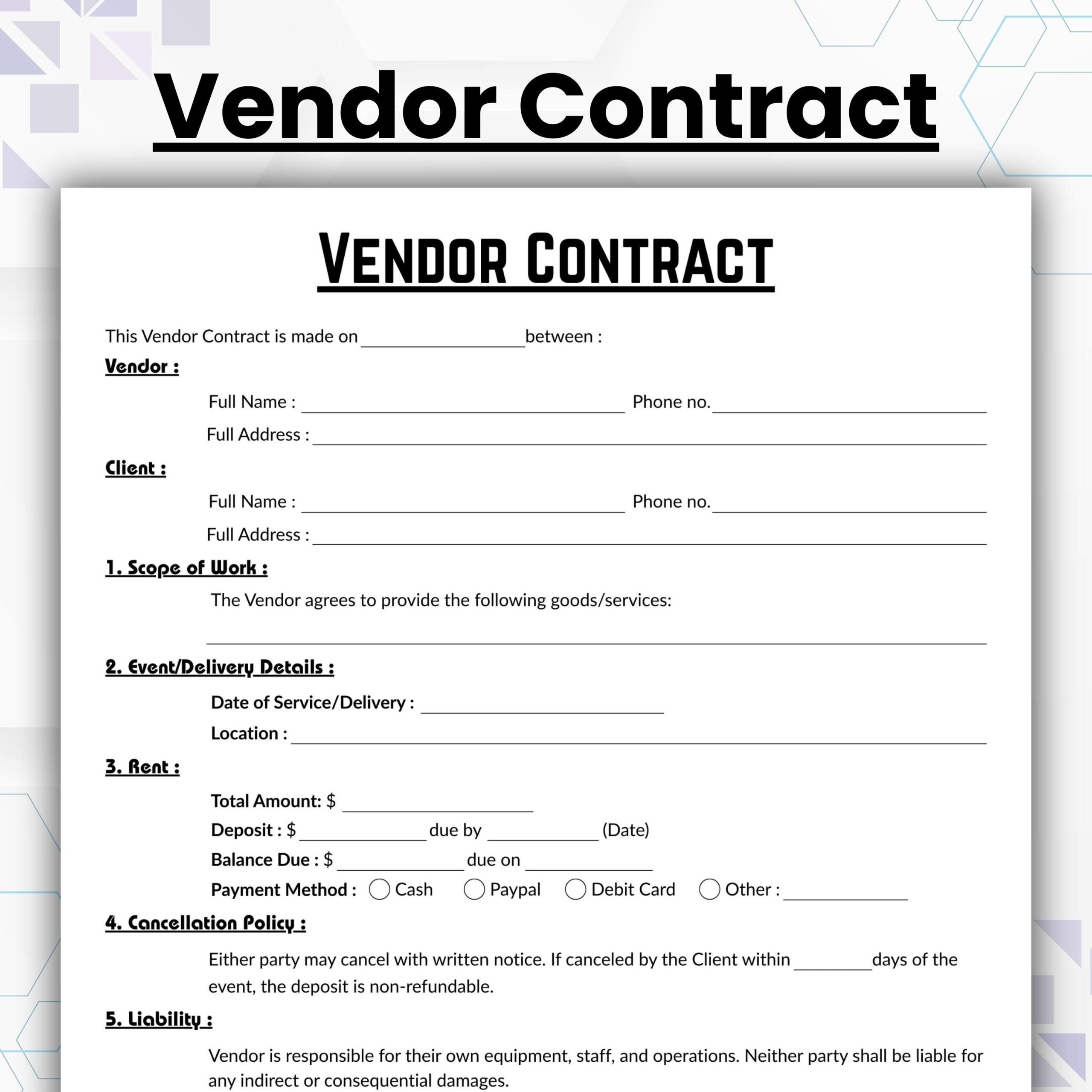 vendor contract template vendor contract template