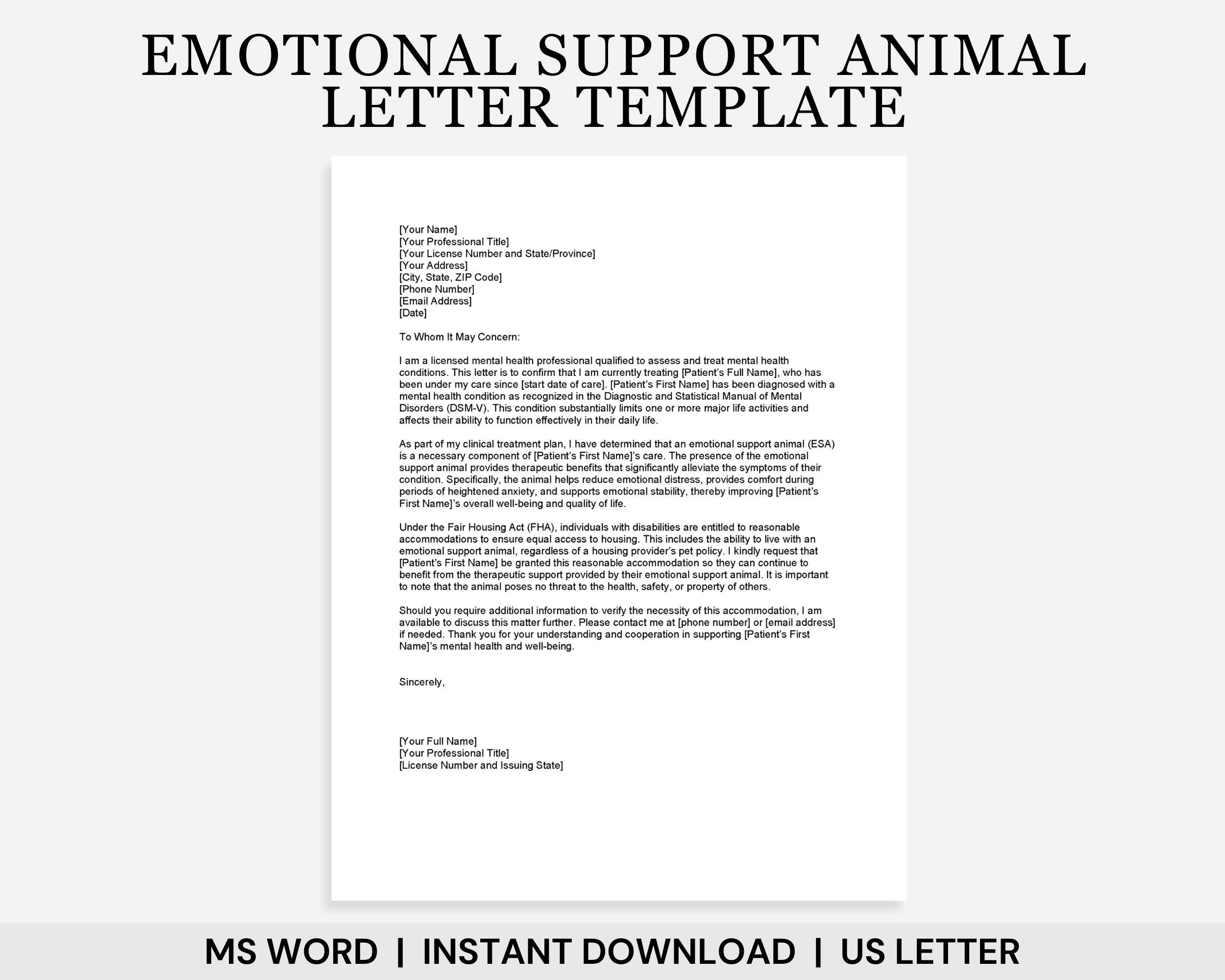 emotional support animal template letter