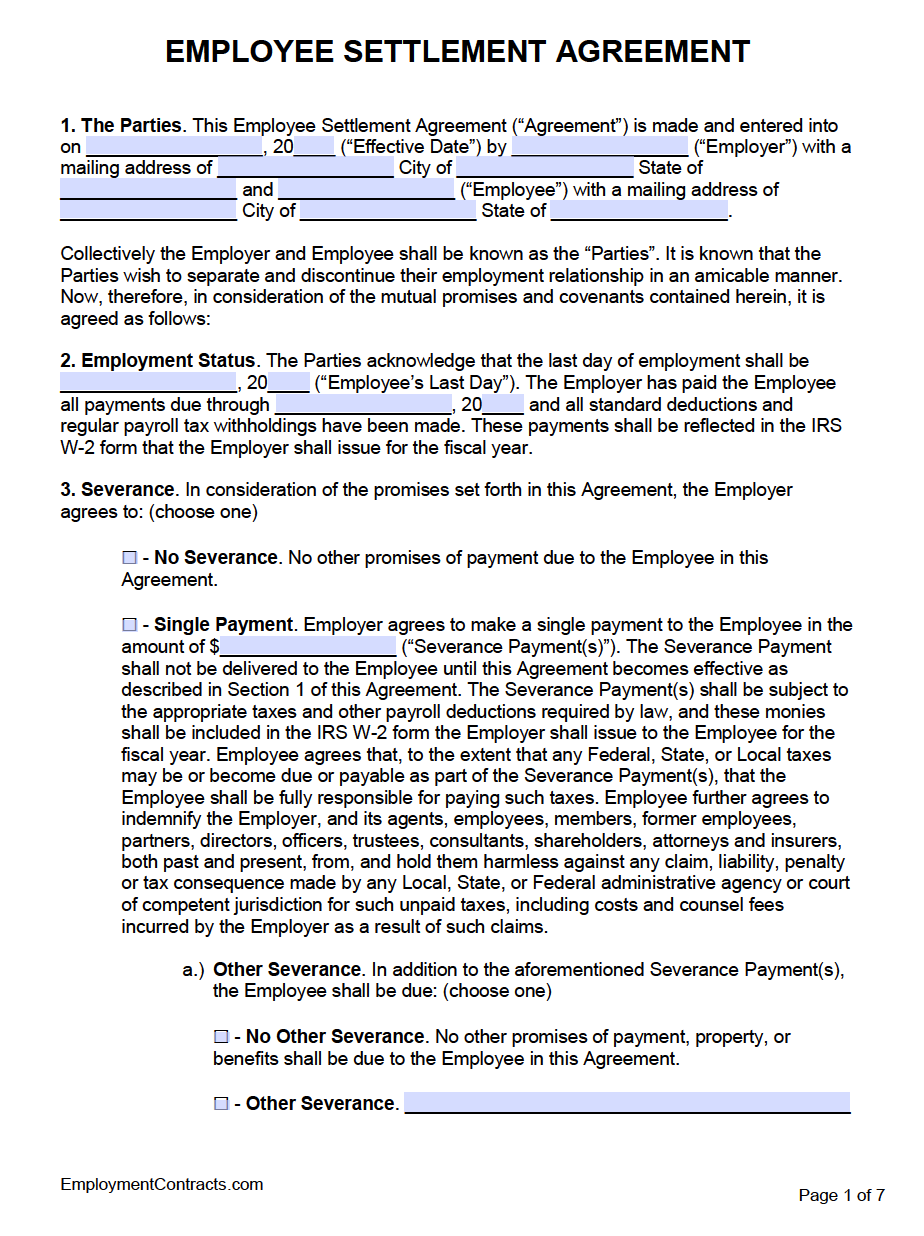 Employment Separation Severance Agreement Template PDF Word Employment Separation Severance Agreement Template PDF Word