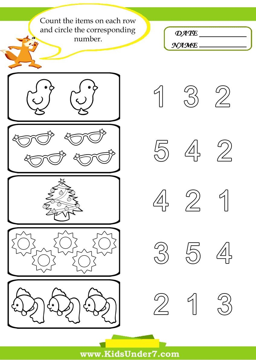 counting worksheet for nursery