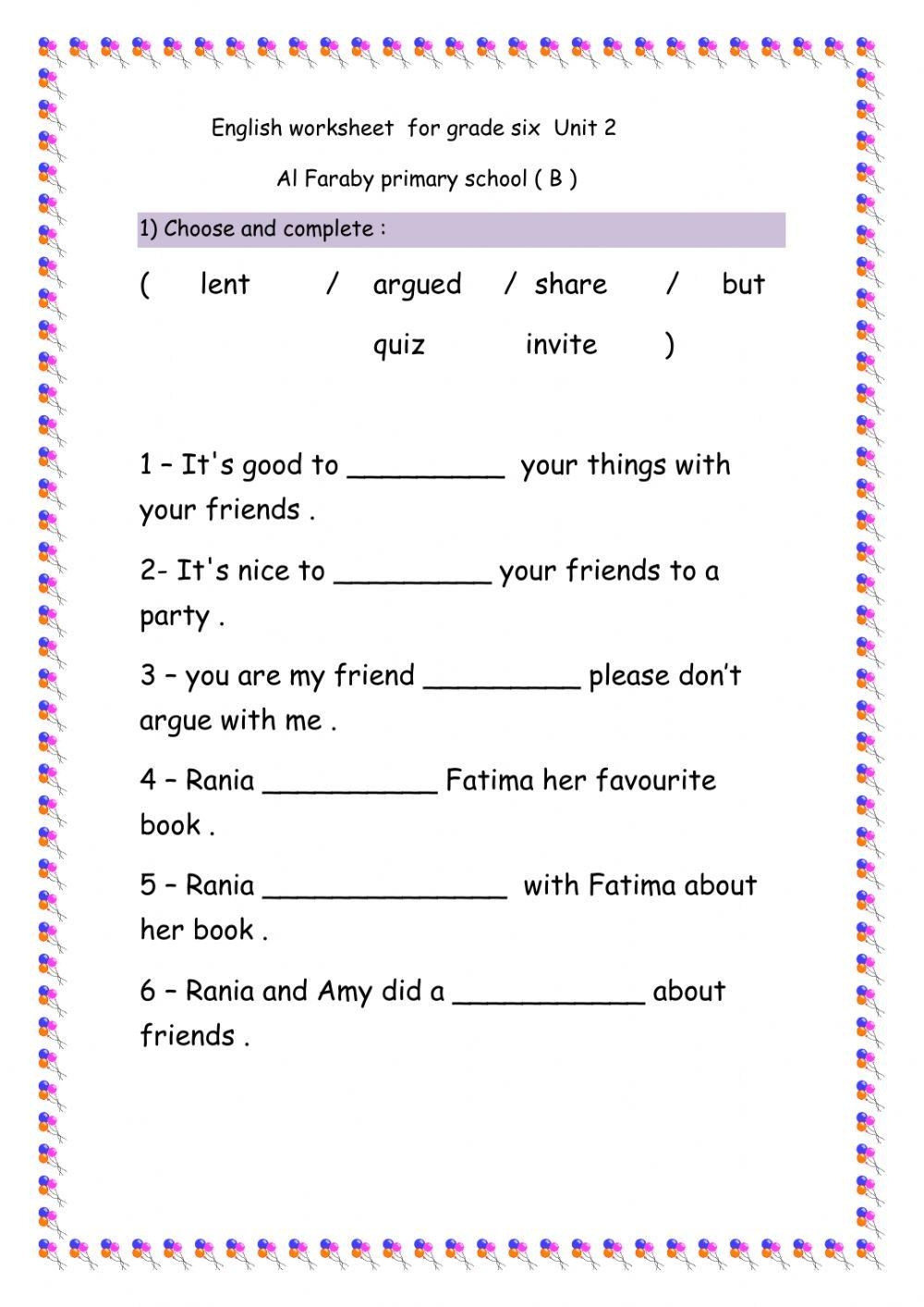 6th grade english worksheets