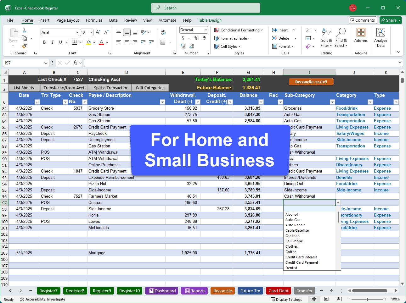 Excel Checkbook Microsoft Excel Checkbook Register Templates