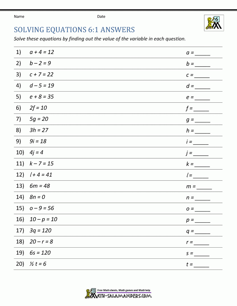 Expressions And Equations 6th Grade Expressions And Equations 6th Grade
