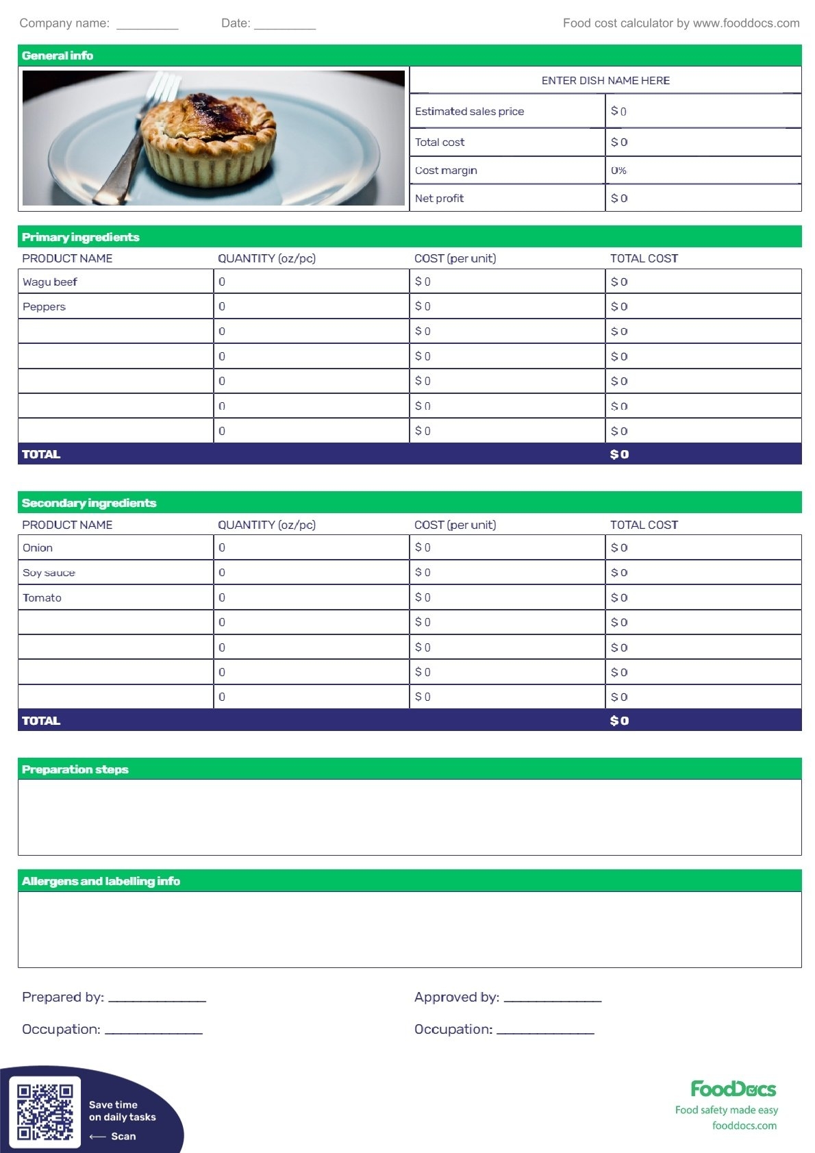 Food Cost Calculator Download Free Template