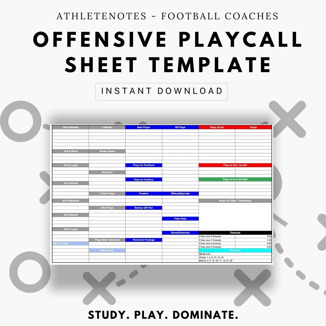 Football Coach Call Sheet Offensive Playcall Template Coaching Gameplan Essentials Etsy