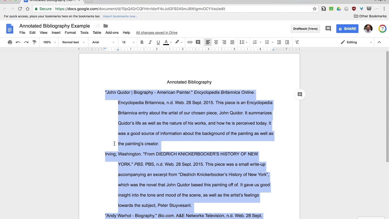 Format An Annotated Bibliography In Google Docs YouTube