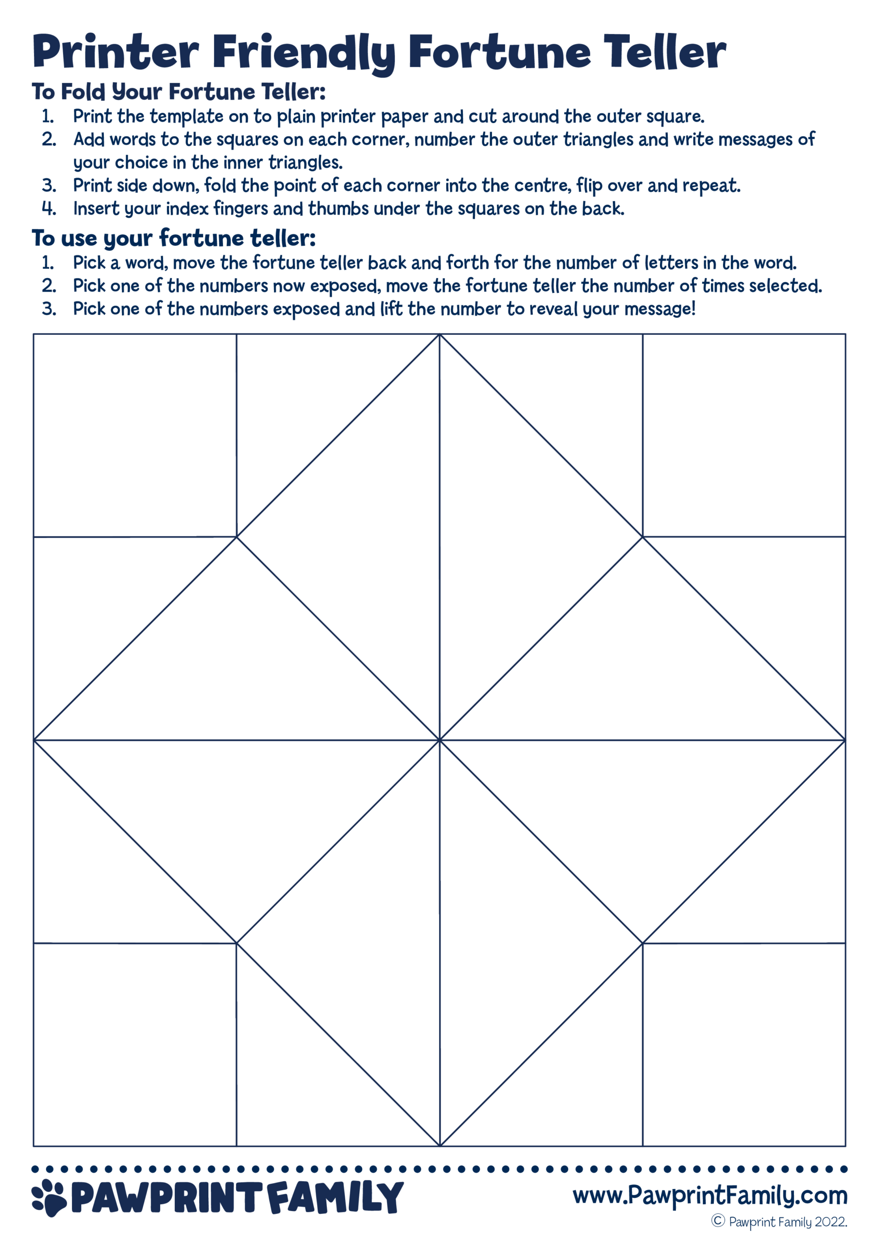 Fortune Teller Template Pawprint Family Fortune Teller Template Pawprint Family