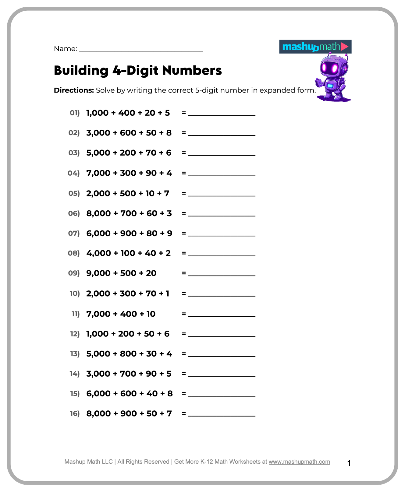 5 grade math worksheets