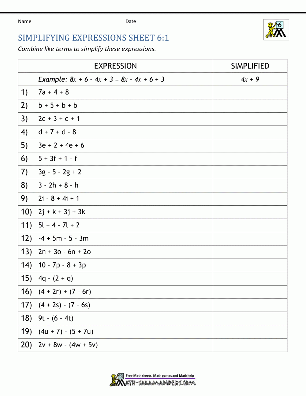 algebra worksheets for 6th graders algebra worksheets for 6th graders