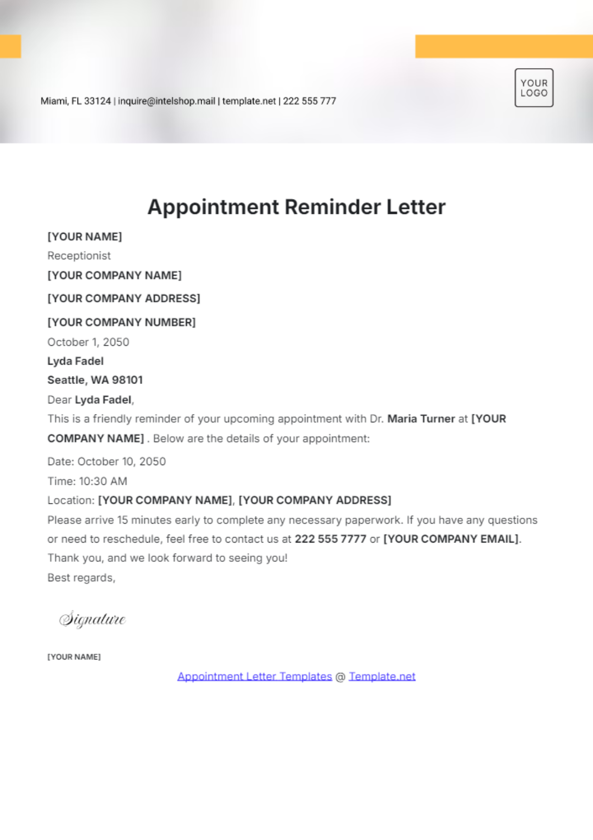 Free Appointment Reminder Letter Template To Edit Online