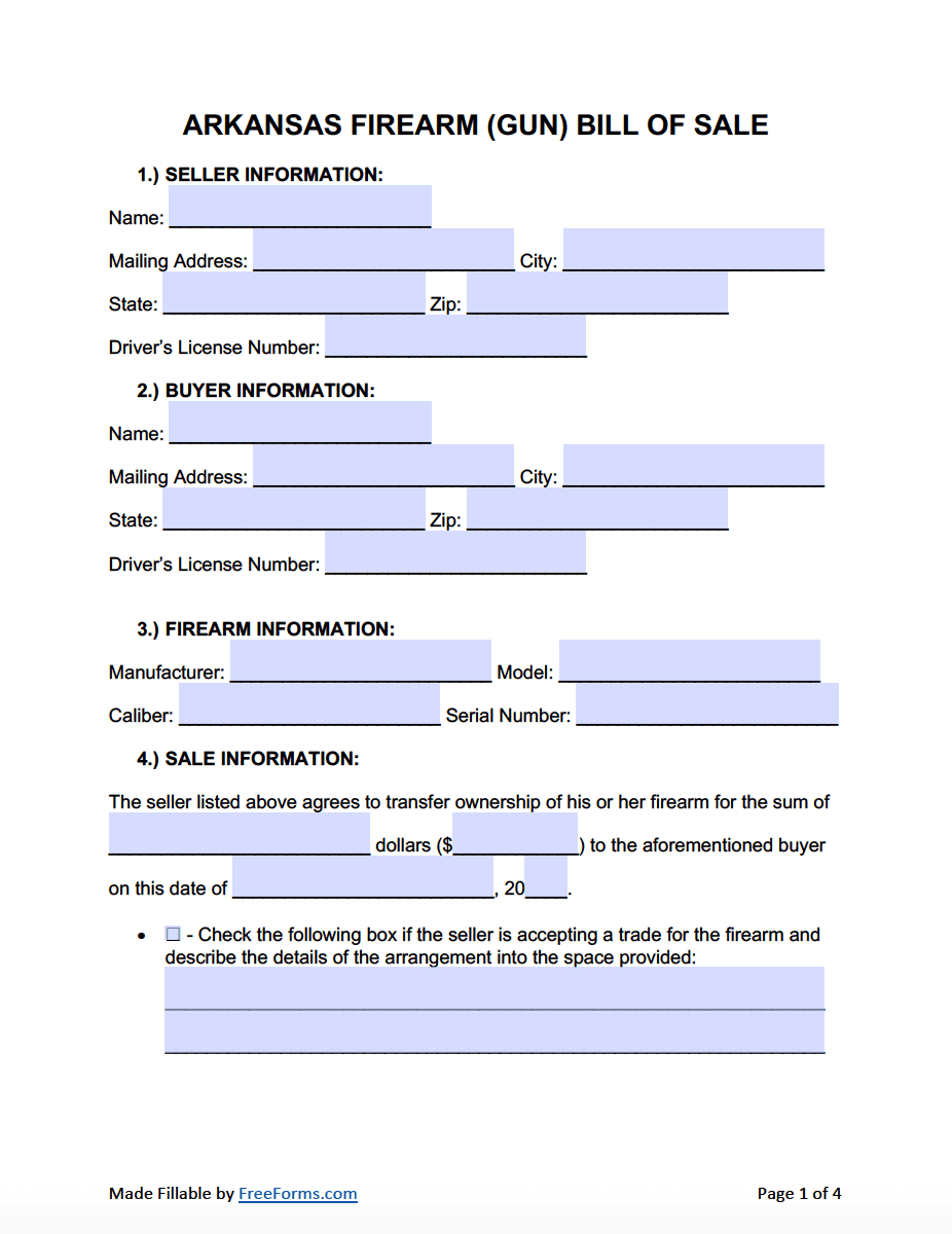 Free Arkansas Firearm Gun Bill Of Sale Form PDF Word Free Arkansas Firearm Gun Bill Of Sale Form PDF Word