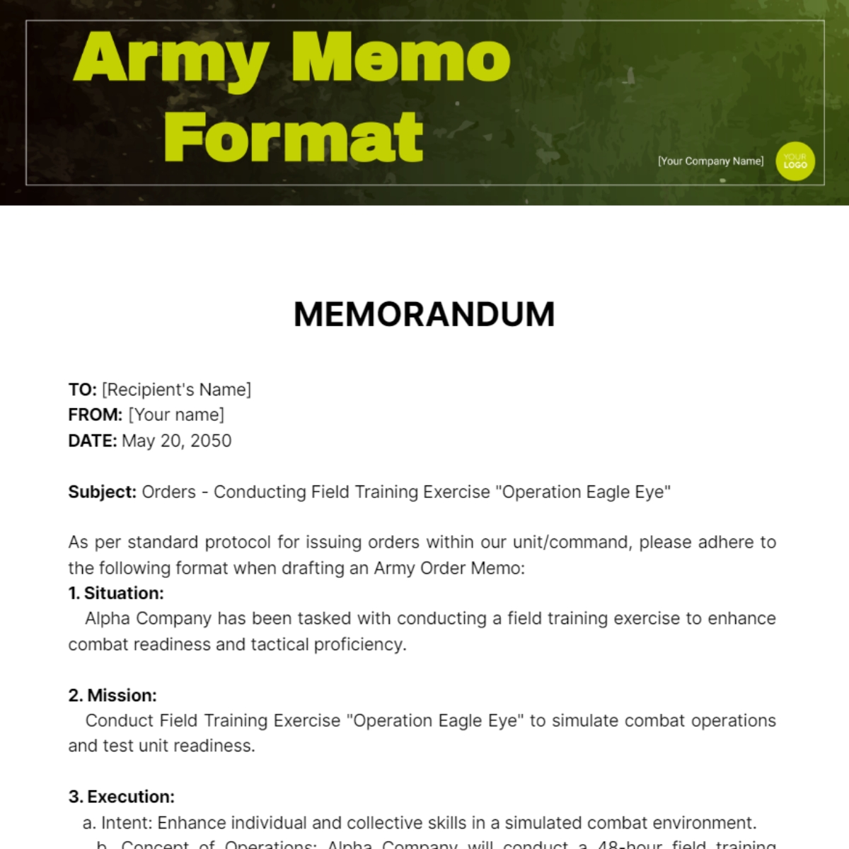 Free Army Memo Format Template To Edit Online