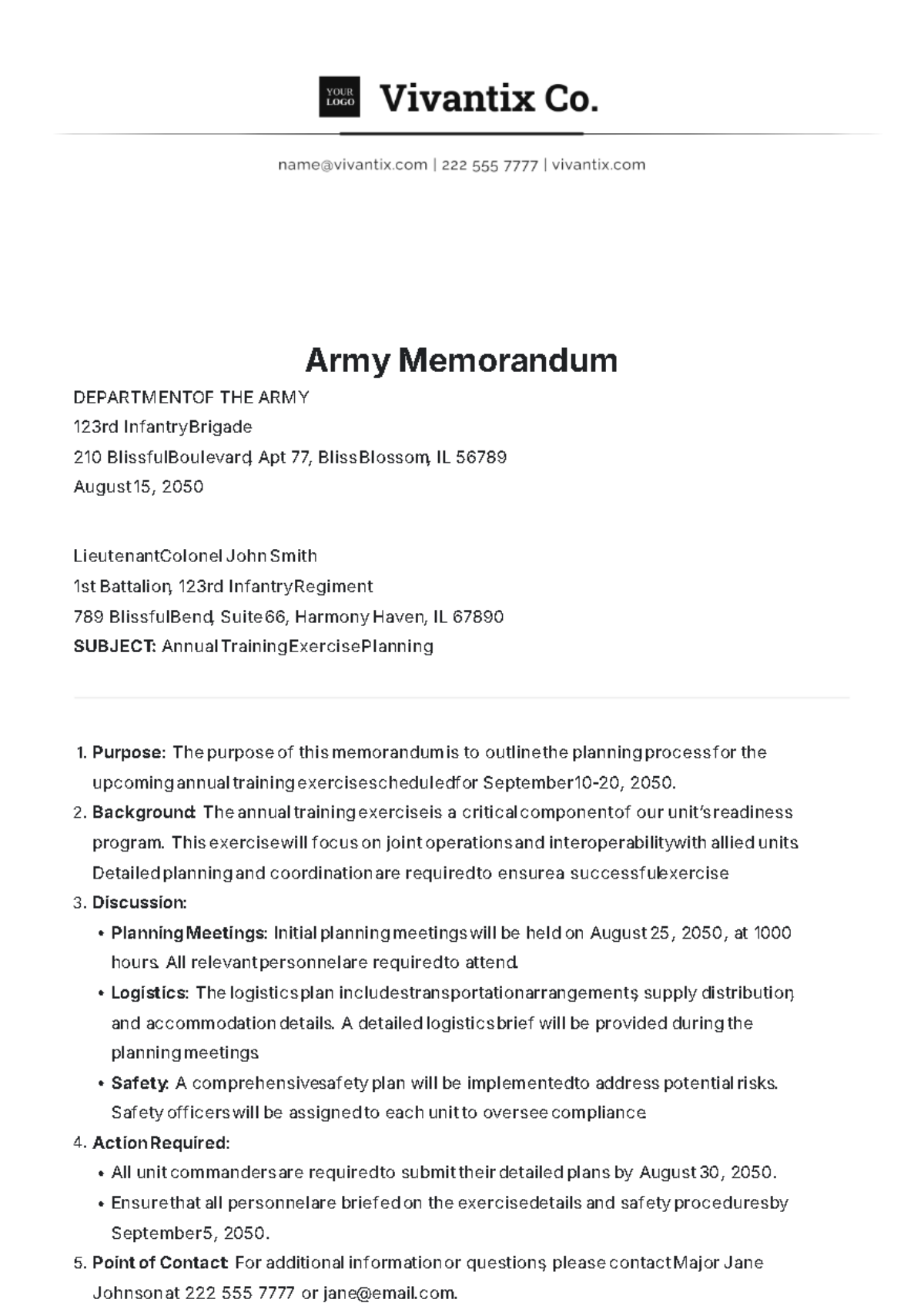 army memorandum format template