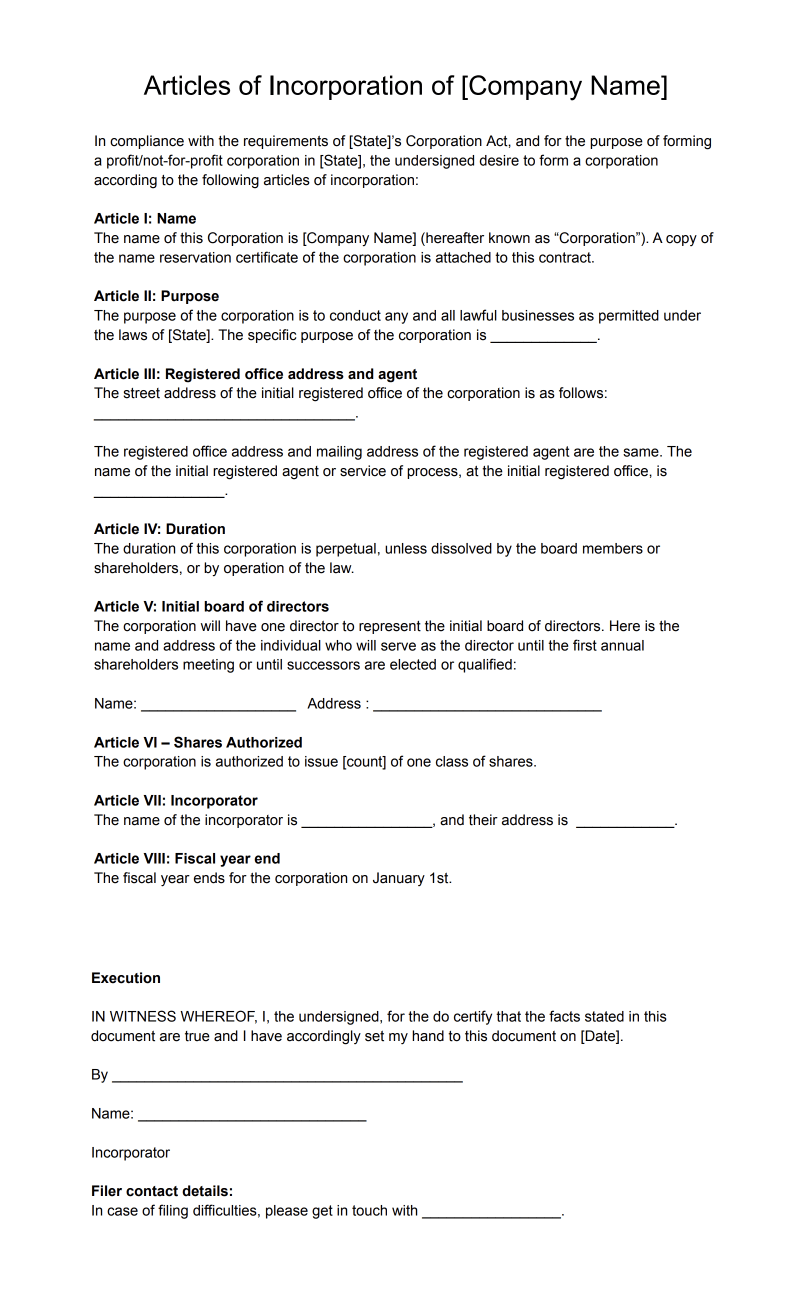 Free Articles Of Incorporation Template In PDF Signeasy Free Articles Of Incorporation Template In PDF Signeasy